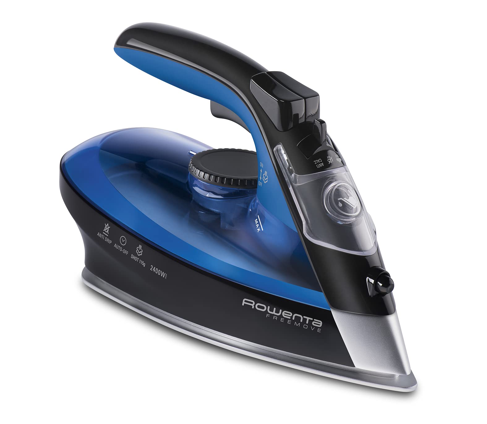 Rowenta Freemove Dampfbügeleisen kabellos, 2400W, 27 g/min kontinuierliche Dampfleistung, 115 g/min Dampfstoß, kabellose Technologie, ergonomisches Design, blau/schwarz, DE5010