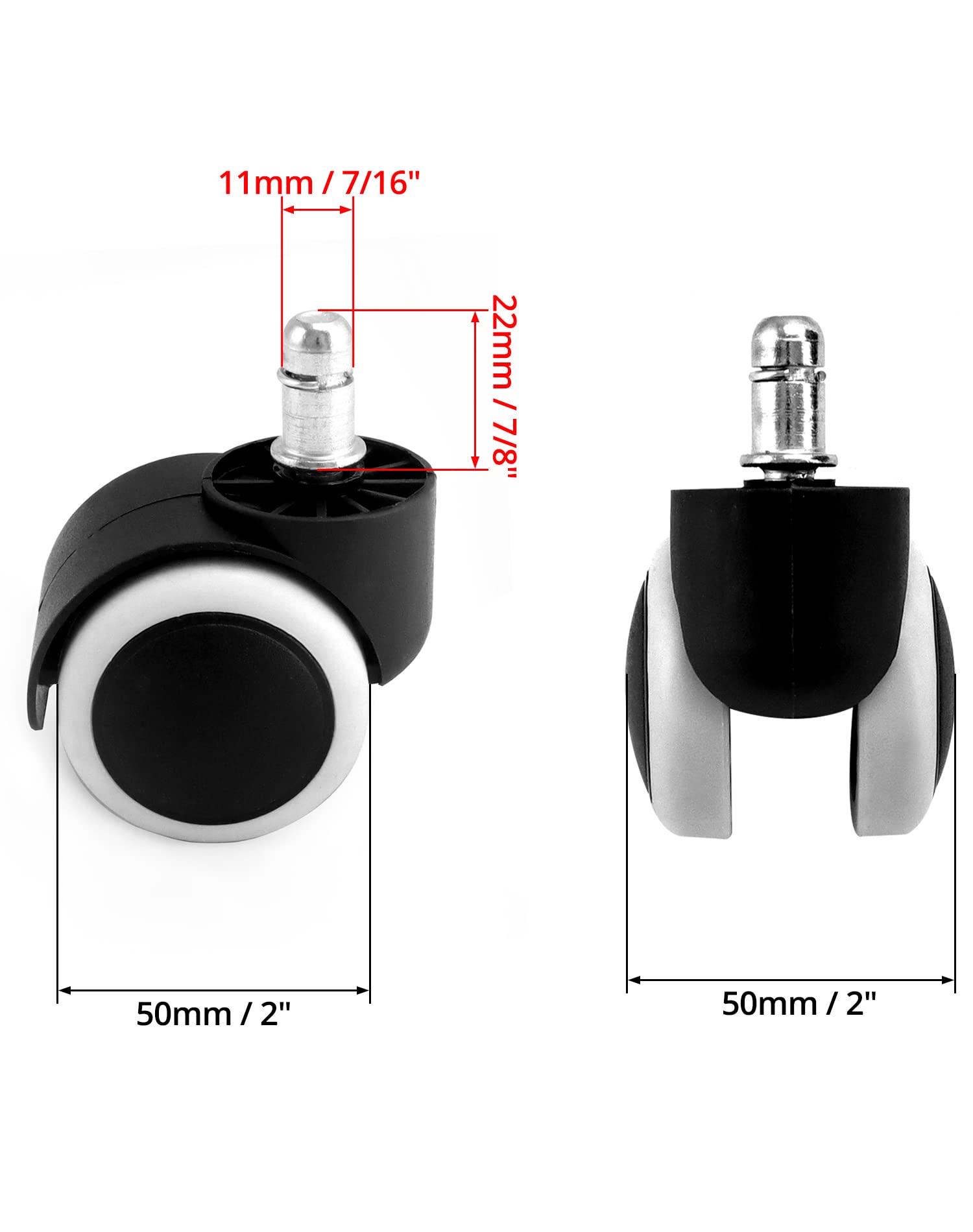 QWORK® 5 sztuk wymiana krzeseł biurowych kółka 11mm/50mm, kółka do krzeseł biurowych, kółka do krzeseł, kółka do twardych podłóg, na krzesła biurowe