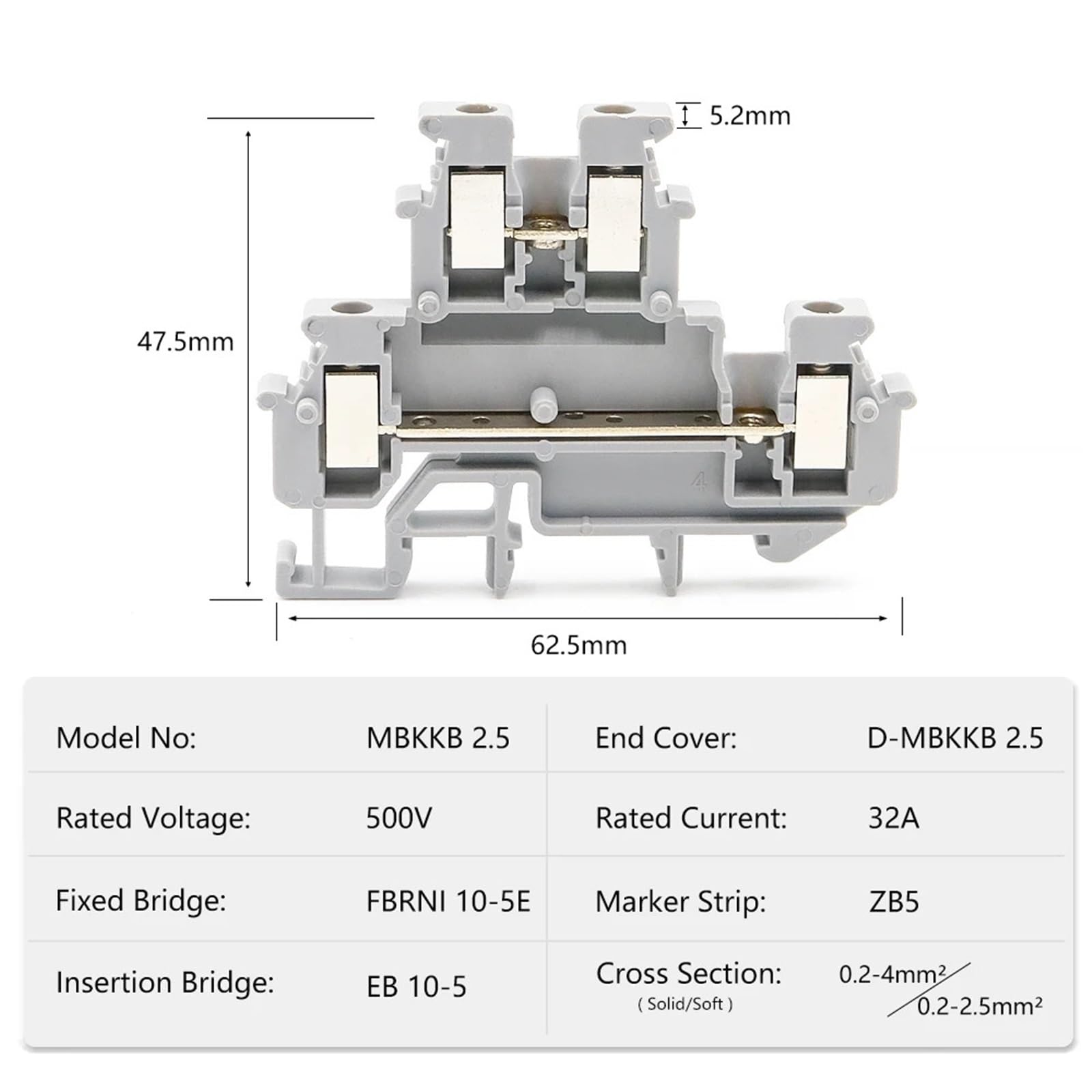 50 pezzi MBKKB-2.5 Morsettiera for guida DIN a doppio livello con collegamento a vite 0,14-2,5 mm conduttore in rame for armadio di controllo industriale(MBKKB-2.5-BLUE)