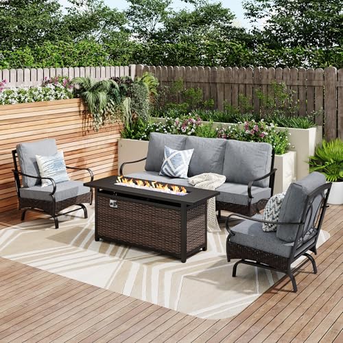 PHI VILLA Patio Furniture Set with 56" Fire Pit Table,