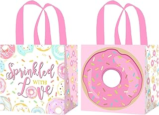 CANDY CHEF Donut Baby Sprinkle Favor Gift Bags Girl Sprinkled with Love Baby Shower Party Supplies 12PCS Pink Donut Baby Shower Non-woven Bags with Handles for Donut Theme Birthday Party Decorations