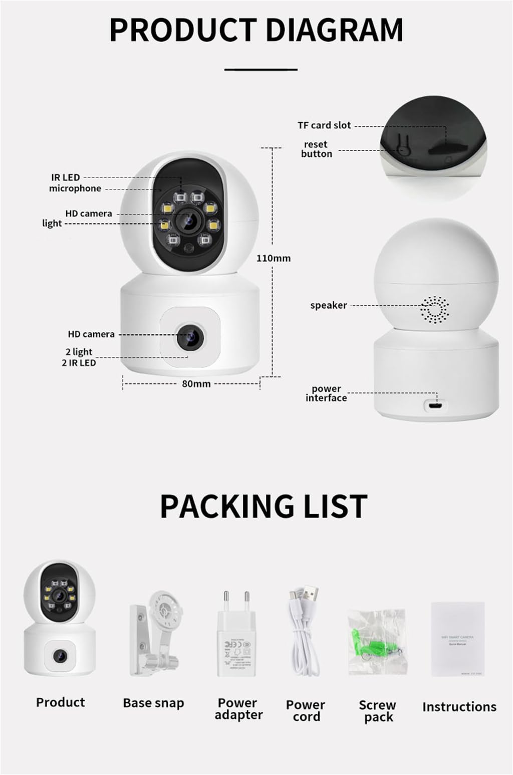 Kamera bezpieczeństwa PTZ z podwójnym obiektywem WiFi 2,0 MP, wykrywanie ruchu, alarm dźwiękowy i świetlny, dwukierunkowa rozmowa, noktowizor kolorowy, śledzenie humanoidalne