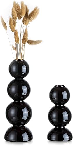 Glasseam Jarrones de vidrio para decoración, pequeños jarrones negros únicos para flores, florero moderno de bola, jarrones decorativos para