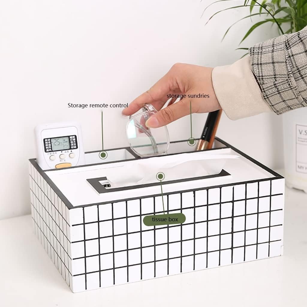 Wood Tissue Dispenser Box Cover For Kitchen Bathroom Office Desk Restaurant Table- Rectangle Tissue Holder Box- Home Decor Remote Control Caddy，Desk Storage Box Container