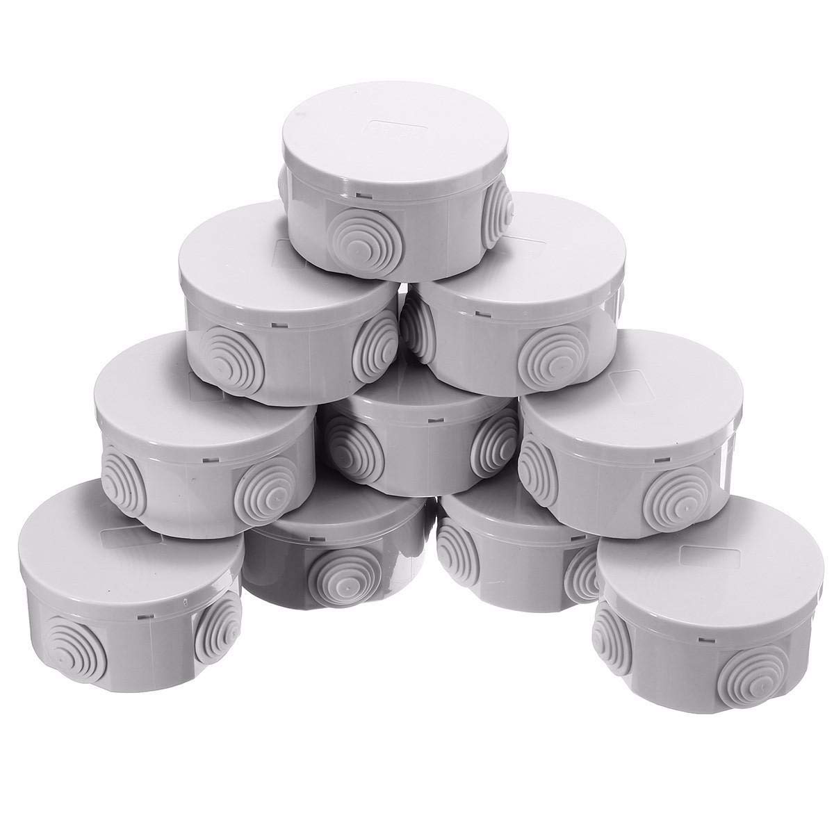 Ctghgyiki 80x40mm 10Pcs Set ABS IP44 Waterproof Round Shape Electric Junction Box Electric Project Enclosure Case with 4 Grommets Cable for Outdoor DIY Electric Connectors