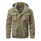PETCIDM Military Cargo Jackets for Men Multi-Pocket Hiking Coats with Hood Zip Up Long Sleeve Army Safari Bomber Jackets