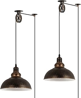 Industrial Plug in Pulley Pendant Light with 19.5ft Cord On/Off Switch, ...