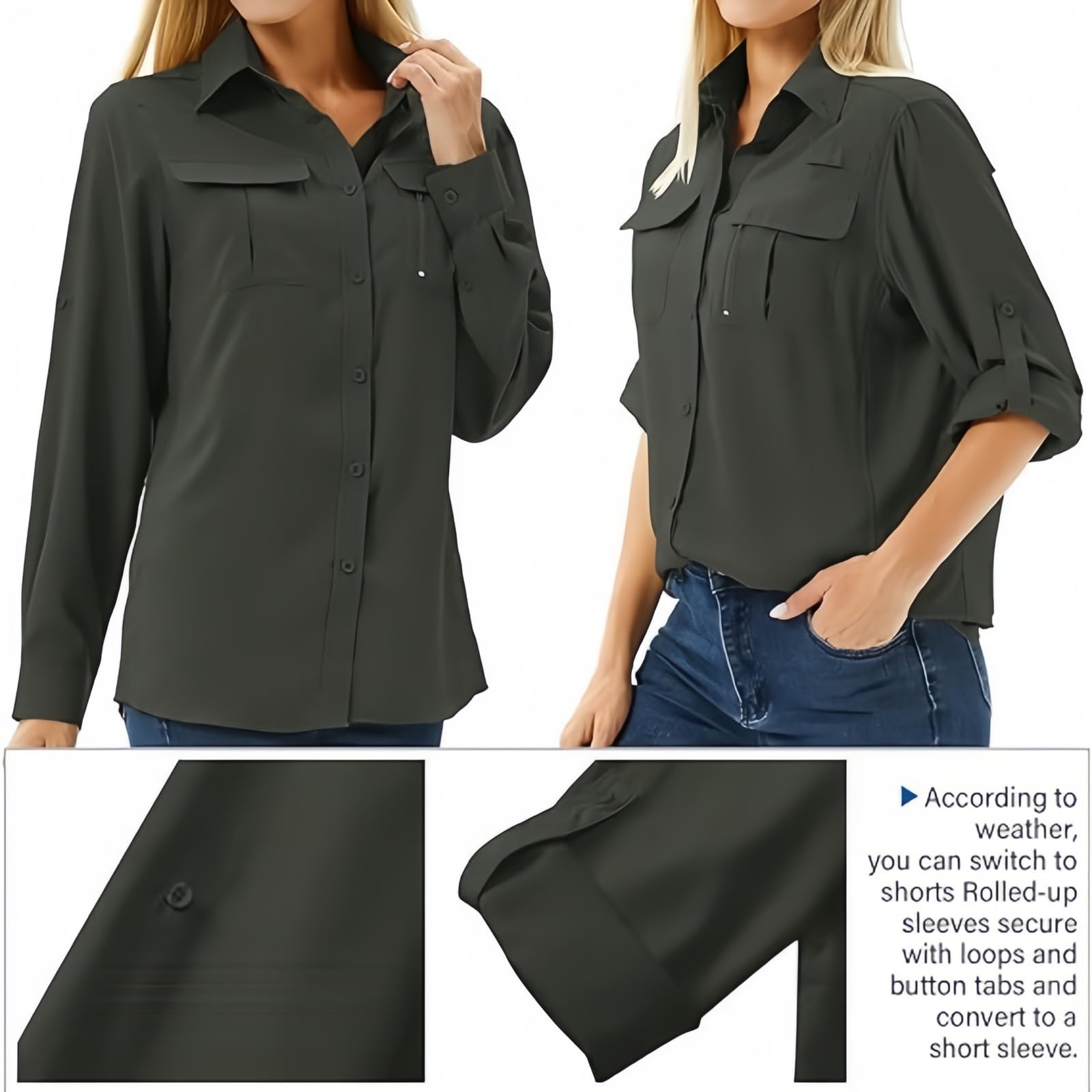Chemise d'extérieur à manches longues UPF 50 à séchage rapide pour femme, chemise de safari anti-UV pour safari, randonnée, pêche
