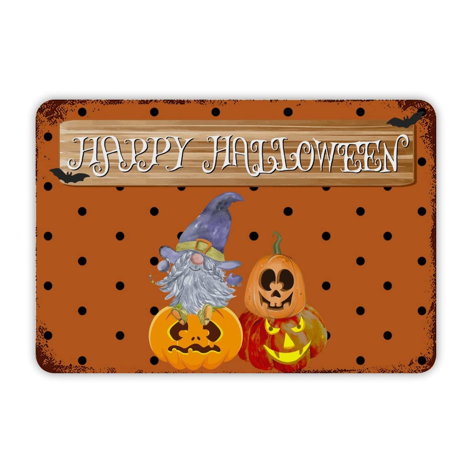 ENEDNATE Happy Halloween Gnome Pumpkins Aluminum Tin Metal Sign for Indoor Outdoor Business Retail Store Patio Yard Home Decoration Easy to Mount Wall Art Print Poster 8x12 Inch