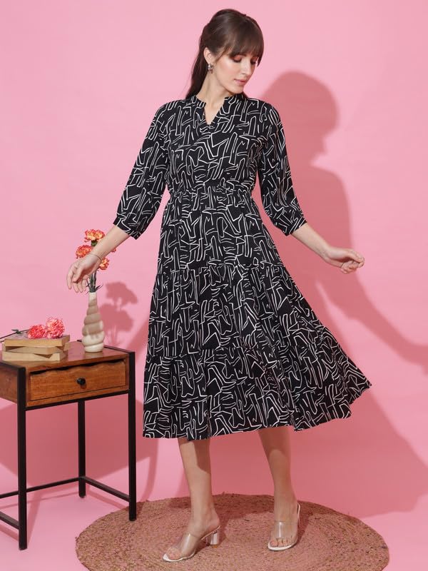 Image of Sheetal Associates Women's Casual 3 /4 Sleeve Crepe Fit and Flare Dress| Comfortable Relaxed Fit Summer Party Dress