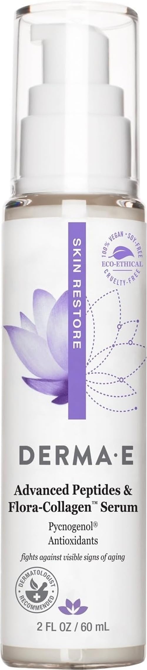 DERMA E Advanced Peptides and Vegan Flora-Collagen Serum – Double Action Collagen Face Cream with Peptide Complex – Intensely Hydrating Serum for Lines, Wrinkles and Redness, 2 oz