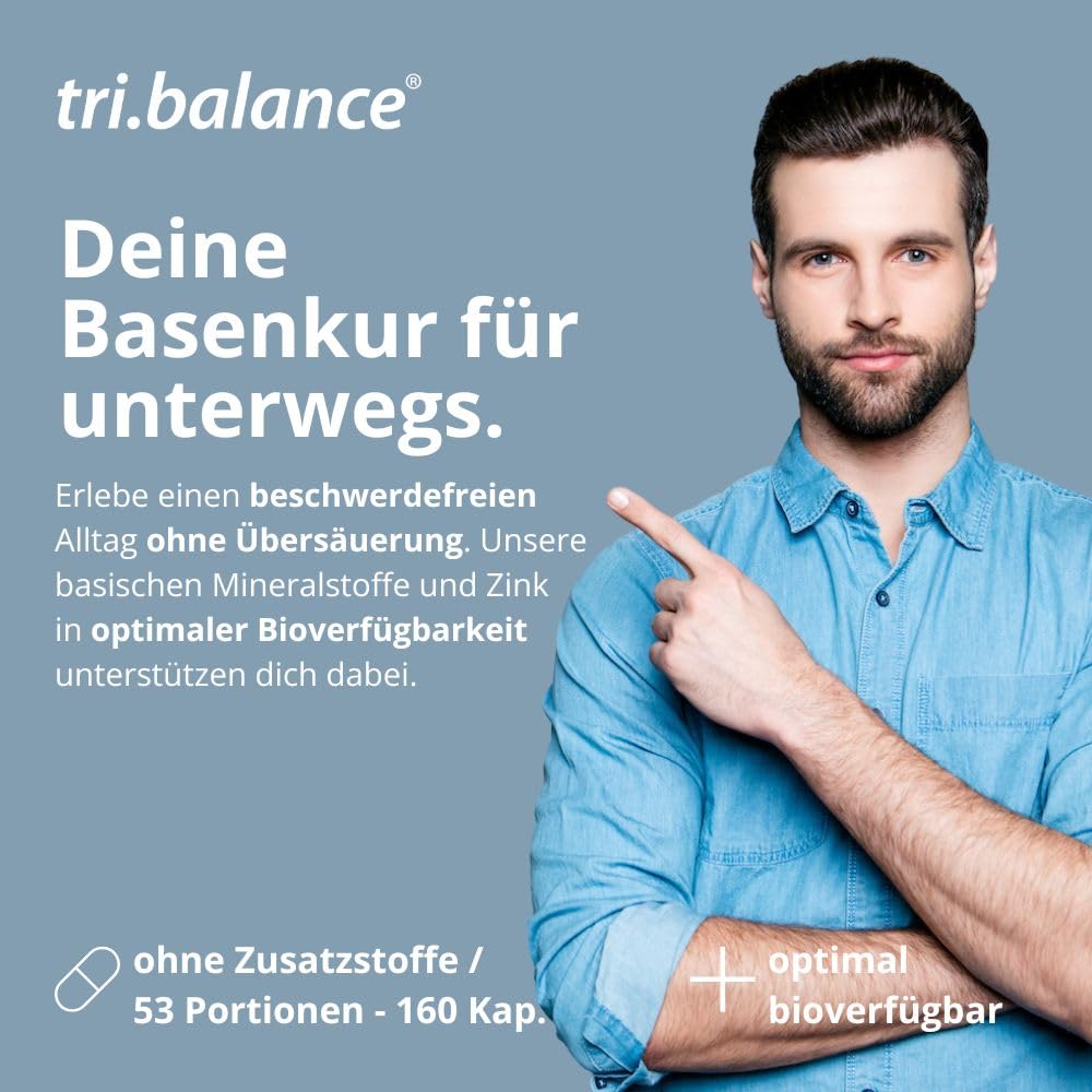 tri.balance Basenkapseln NATURAL 4er-Pack 640 Kapseln – mit Zink | 640 Kapseln mit basischen Mineralstoffen und veganer Kapselhülle; Zink trägt zu einem normalen Säure-Basen-Stoffwechsel bei
