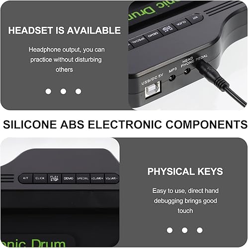 Miniatura 4 de Generic Juego de batería electrónica portátil, almohadilla de práctica enrollable midi, kit de batería con pedales de pie de gato, 10 horas de