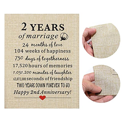 2Nd Anniversary Burlap Print Gift 11" W X 13" H, Gifts For Husband Wife 2Nd Anniversary, 2 Years Of Marriage, Gifts For Couples 2Nd Wedding Anniversary, Gifts For Him, Her Cotton Anniversary #TOP4