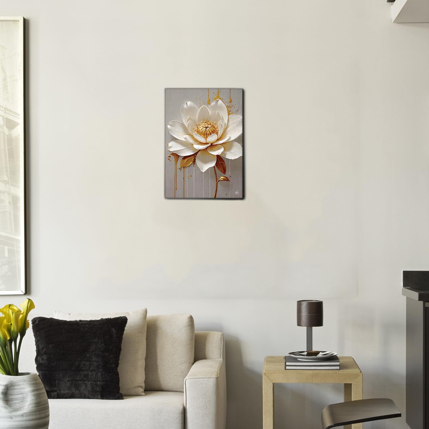 Giallobus - Gemälde - 08- Flower Relief - Premium Loom Canvas mit hoher Dicke - 35x50 - Bereit zum Aufhängen - Moderne Gemälde für zu Hause