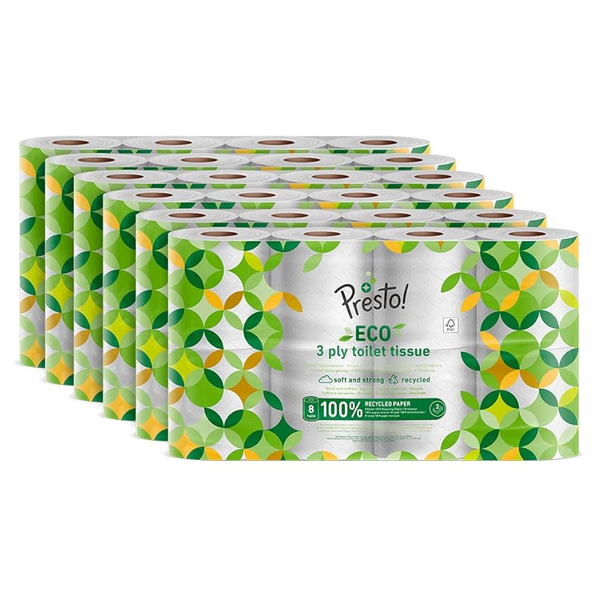 Immagine del prodotto by Amazon Carta Igienica a 3 Veli, 100% Riciclata, 48 Rotoli (6 Confezioni da 8), 200 Fogli Per Rotolo (precedentemente Presto!)