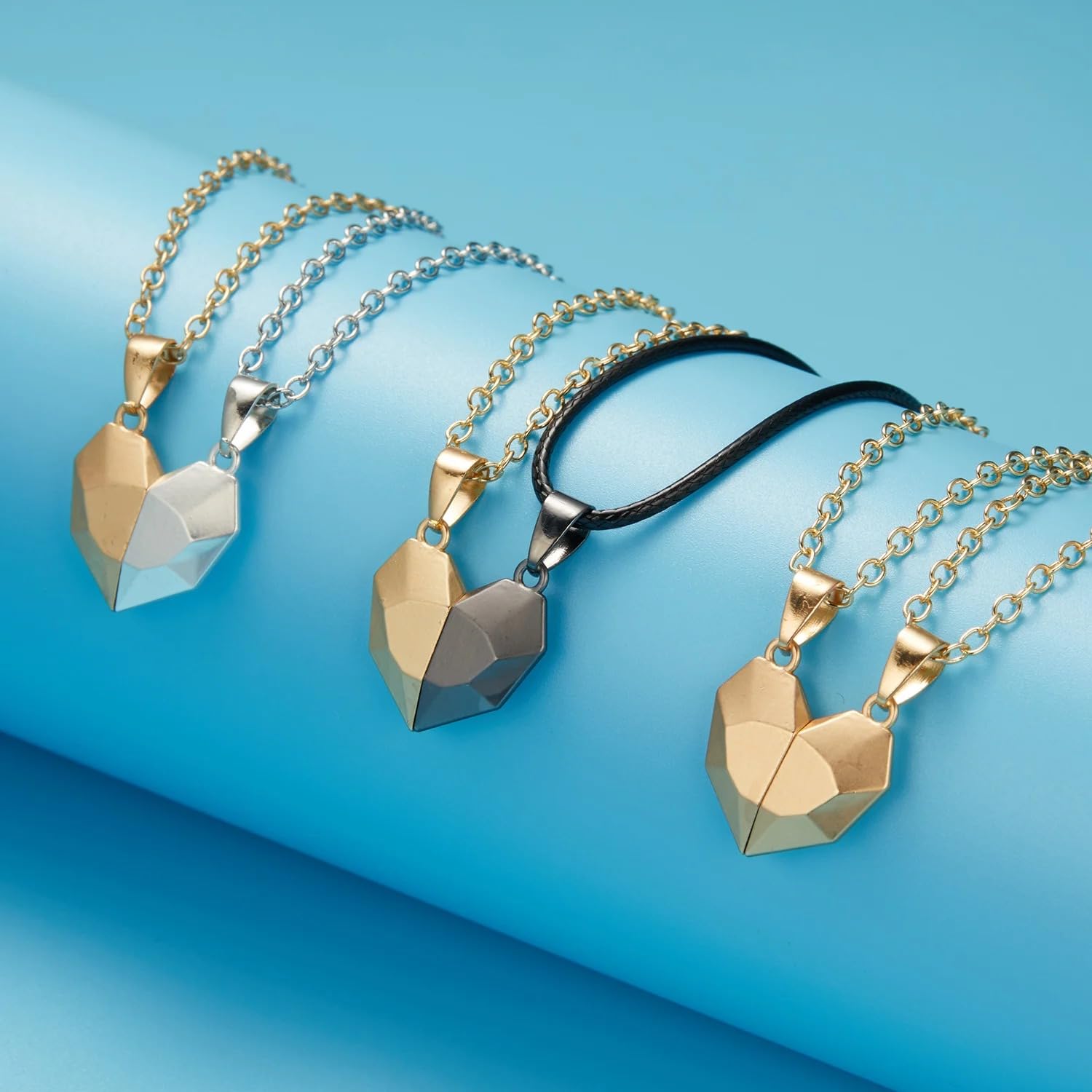 QHQQXN HHRLCH Collar magnético de Plata de Ley 925 para Hombres y Mujeres, 2 Piezas/Juego de Collares para Parejas, atracción Entre Amantes, Collar con Colgante de imán de corazón, Collar de corazón