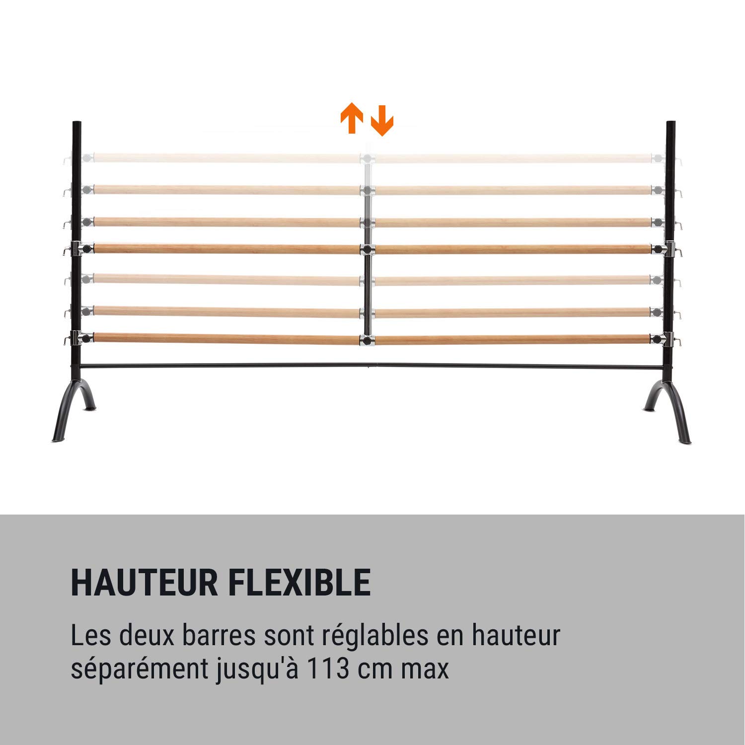 KLAR FIT Anna-Marie - Double Barre de Danse Classique, Pose Libre, Hauteur réglable, Poignées de Verrouillage, Pieds Solidesn, Tubes d'acier, Stretching