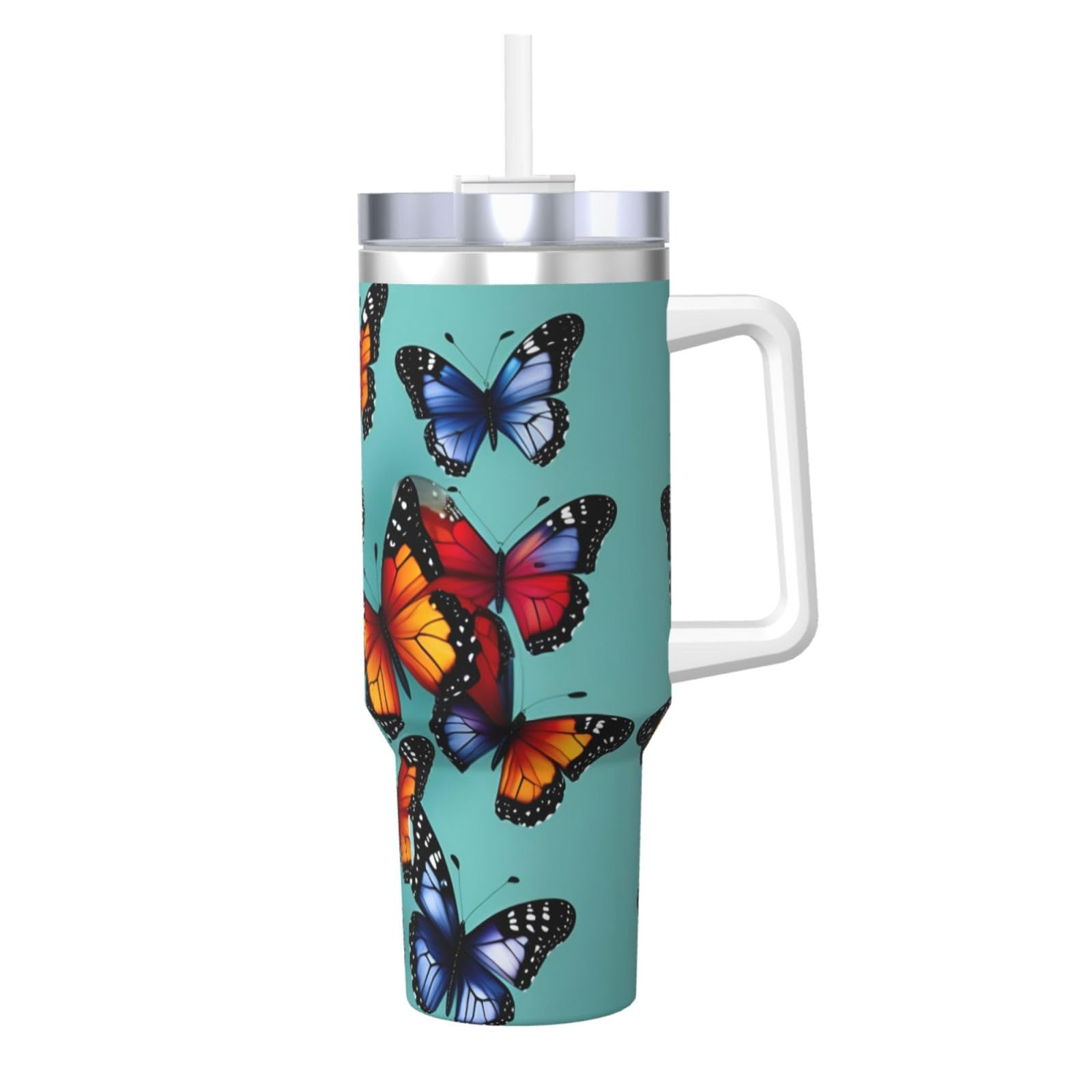 Butterfly and Cello Print 40OZ Ice Bully with Handle Straw - Flask for Hot & Cold Drinks, Perfect for Travel, Sports, Office