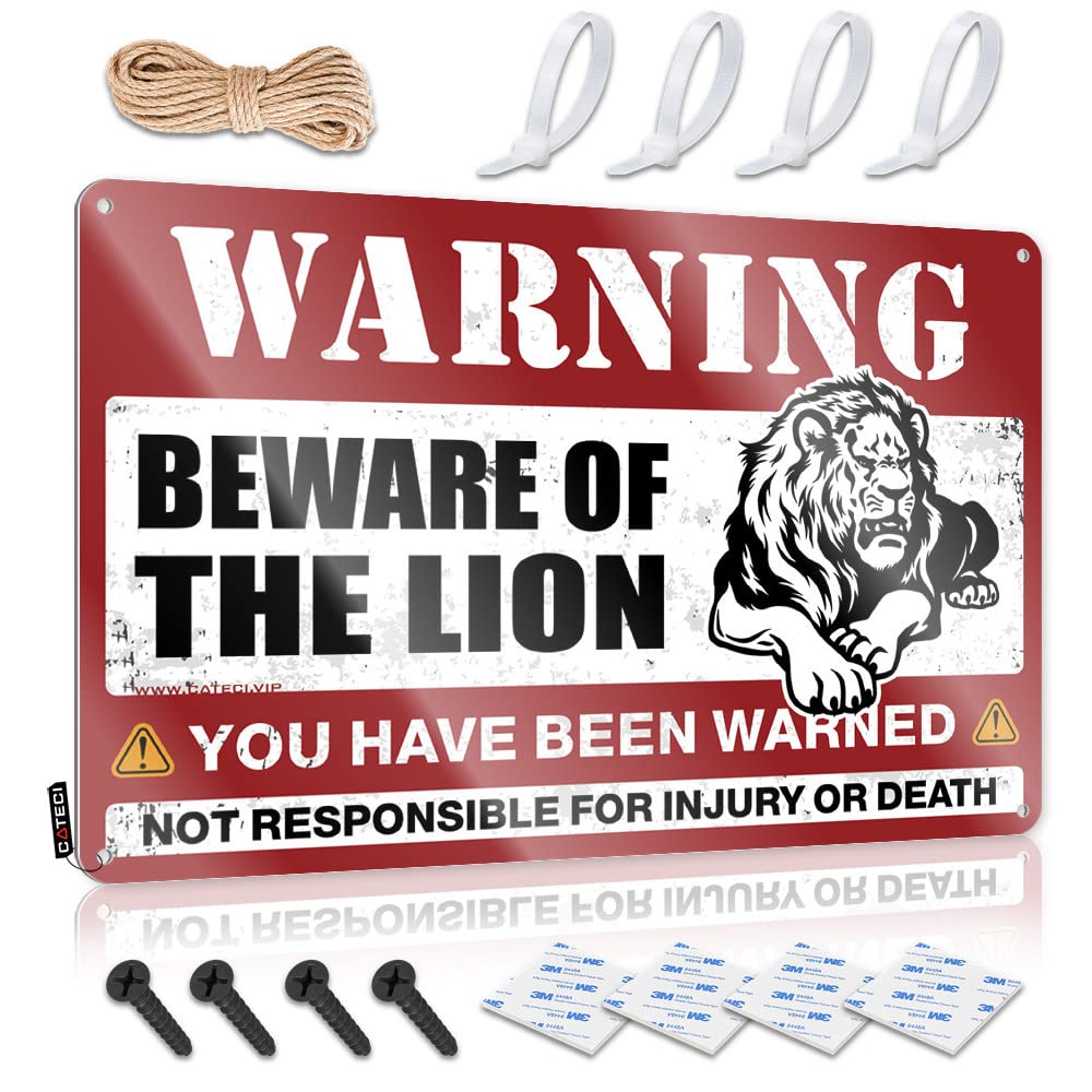 BRUNTELO Funny Room Signs Beware Of Lion Tin Sign Metal Home Bar Signs Metal Man Cave Decor(30X40CM)