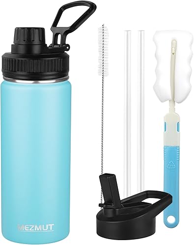 Miniatura 1 de MEZMUT Botella de agua aislada de 128 onzas con popote y 3 tapas, botellas de agua de acero inoxidable de un galón, botella de agua deportiva de