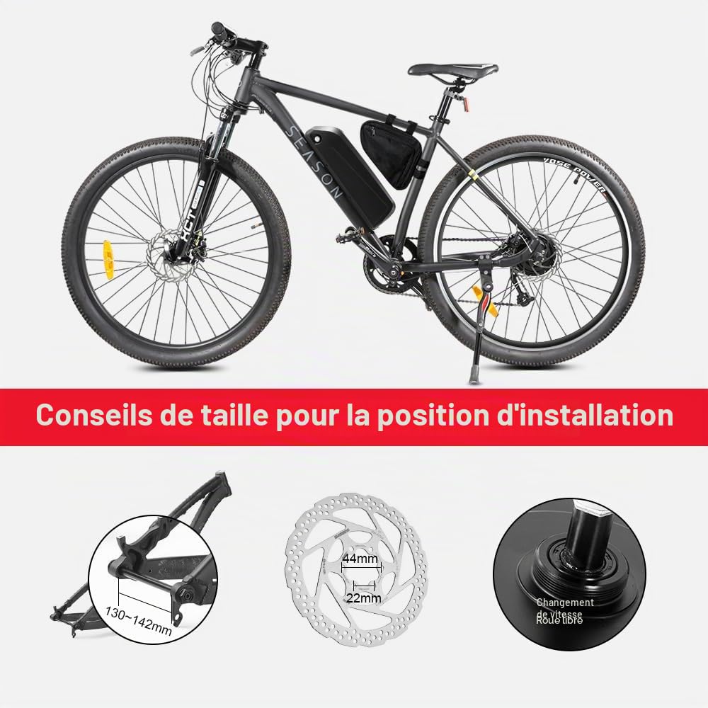 SEASON Ebike Kit de Conversion pour Vélo Électrique 26/27,5/28 Pouces Moteur Arrière 36V 250W 350W Roue Libre avec 36V Batterie 13Ah / 18Ah et Chargeur