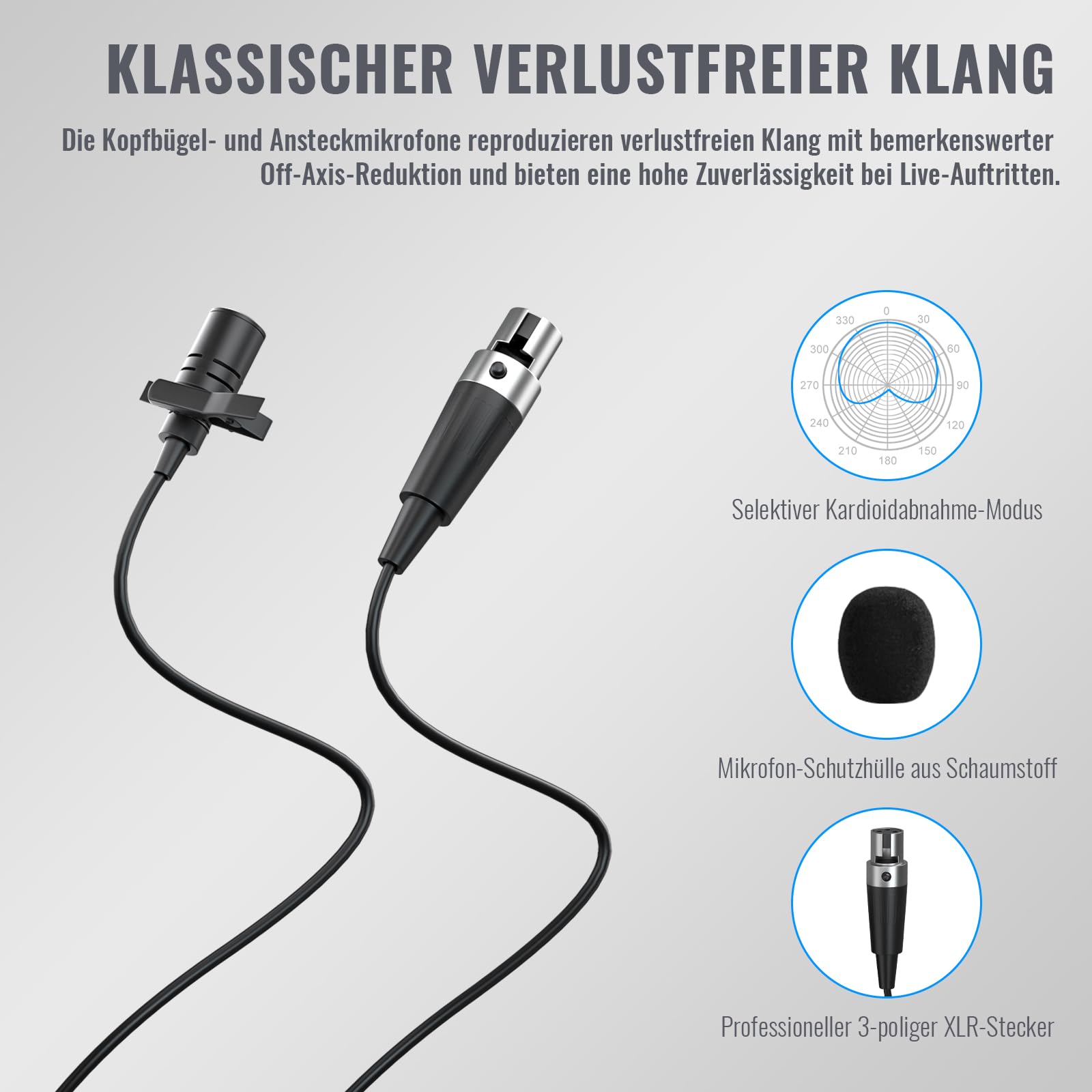 Phenyx Pro UHF Kabelloses Mikrofonsystem mit 2 x 30 abstimmbaren PTU-52-2B | schnurloses Metall-Mikrofon-Set, 61 m Reichweite, 2 Bodypacks & Headsets/Ansteckmikrofone für Sprechen, Singen, Kirche, DJ