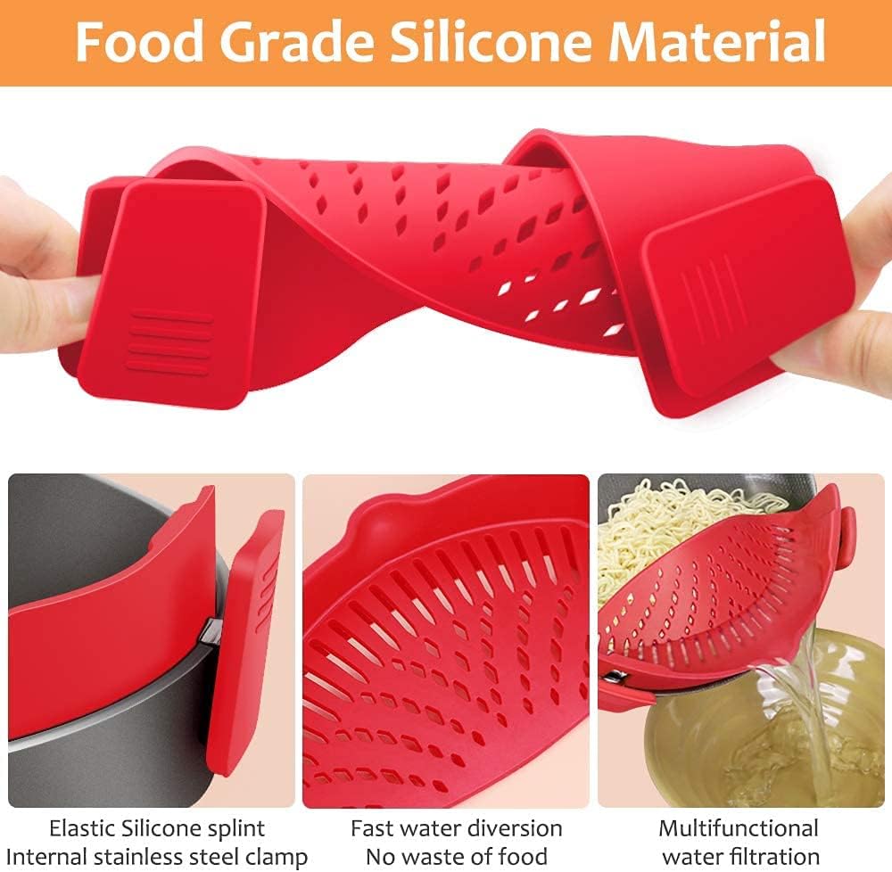 Clip on Strainer for Pots Pans Heat Resistant Silicone, Easy to Use and Store - Image 4