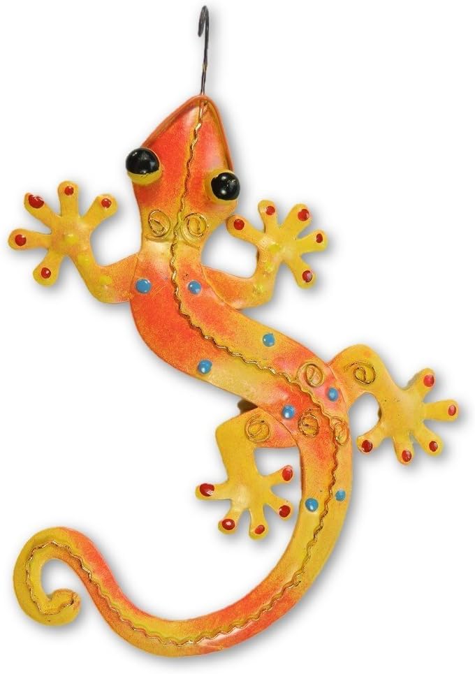 Thai Gifts Metal Gecko Garden Wall Art - Orange & Yellow