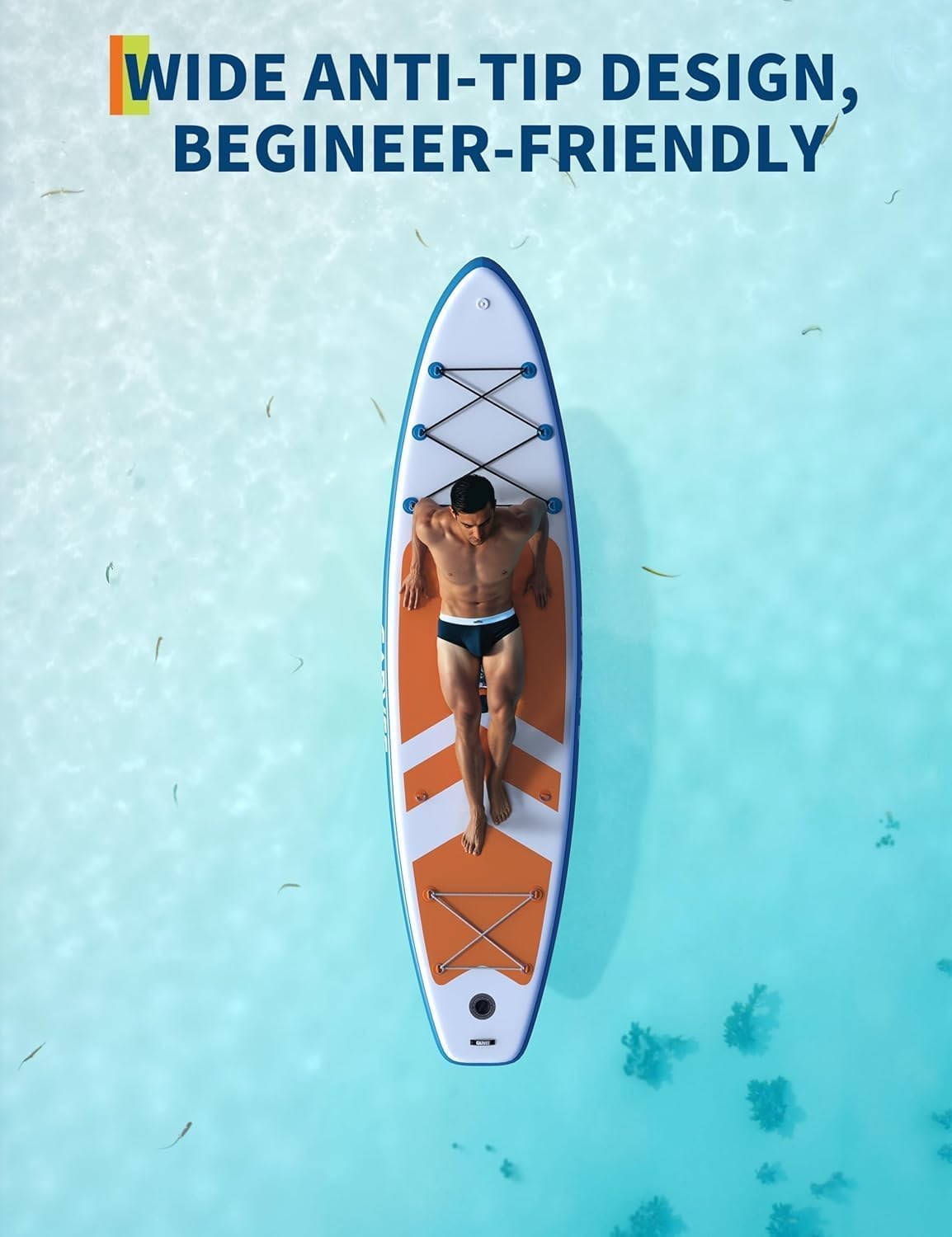 10.6ft Inflatable Paddle Board, PVC SUP for Adults with Non-Slip EVA Deck, 350 lbs Capacity, Complete Set with Pump, Paddle, Backpack, Leash (Orange)