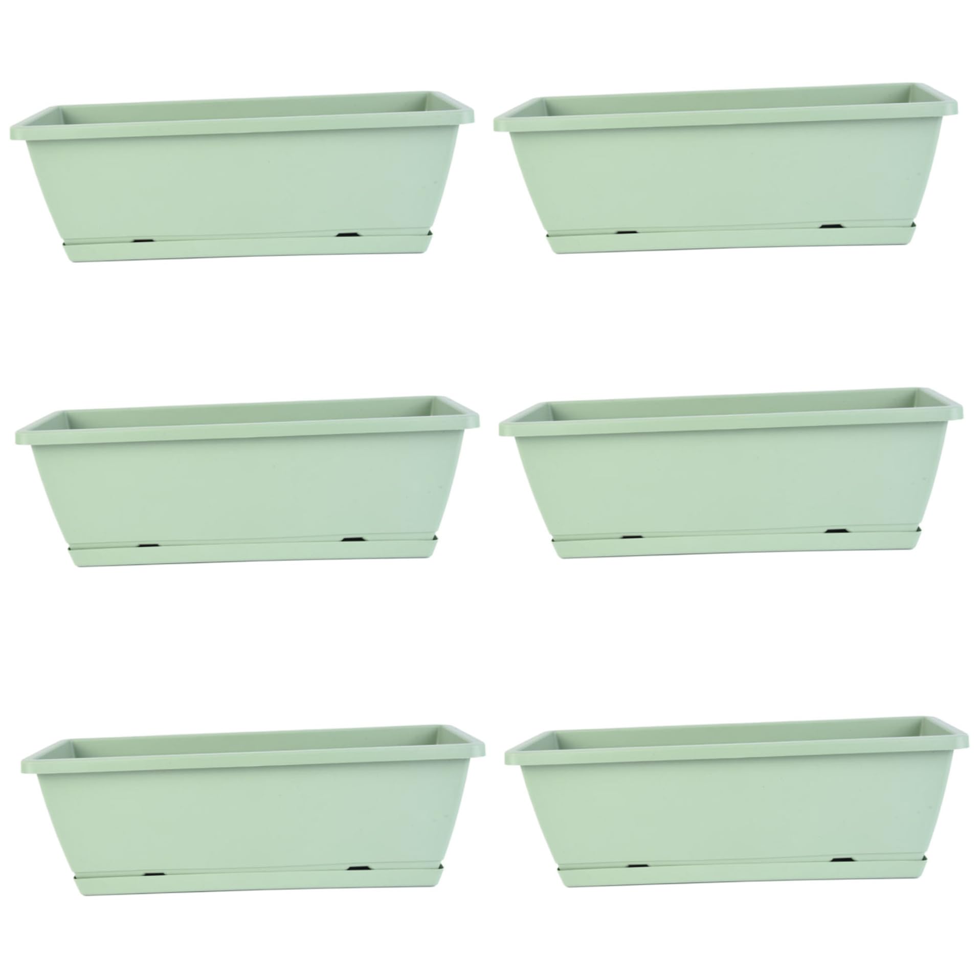 Licsaliwe Ventilated Window Planter Box 6PCS, PP Rectangle Planter with Tray 16.9x7.1x6.3 Flower Vegetable for Balcony Windowsill Garden, Green