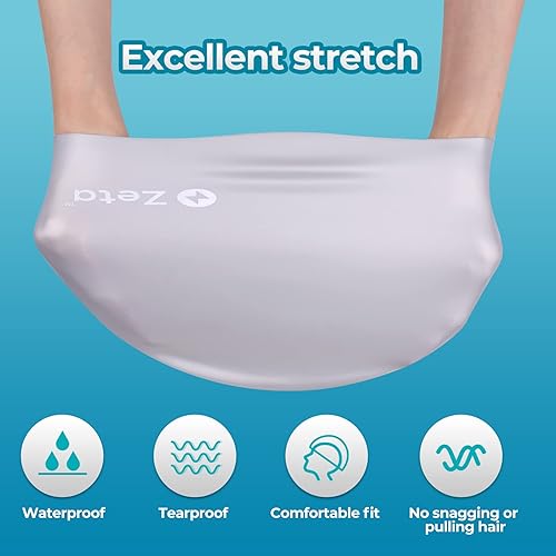 Miniatura 5 de Zetaproswim School Gorro de natación, gorra de natación de silicona duradera para mujeres y hombres, entrenamiento y carreras, pelo largocorto