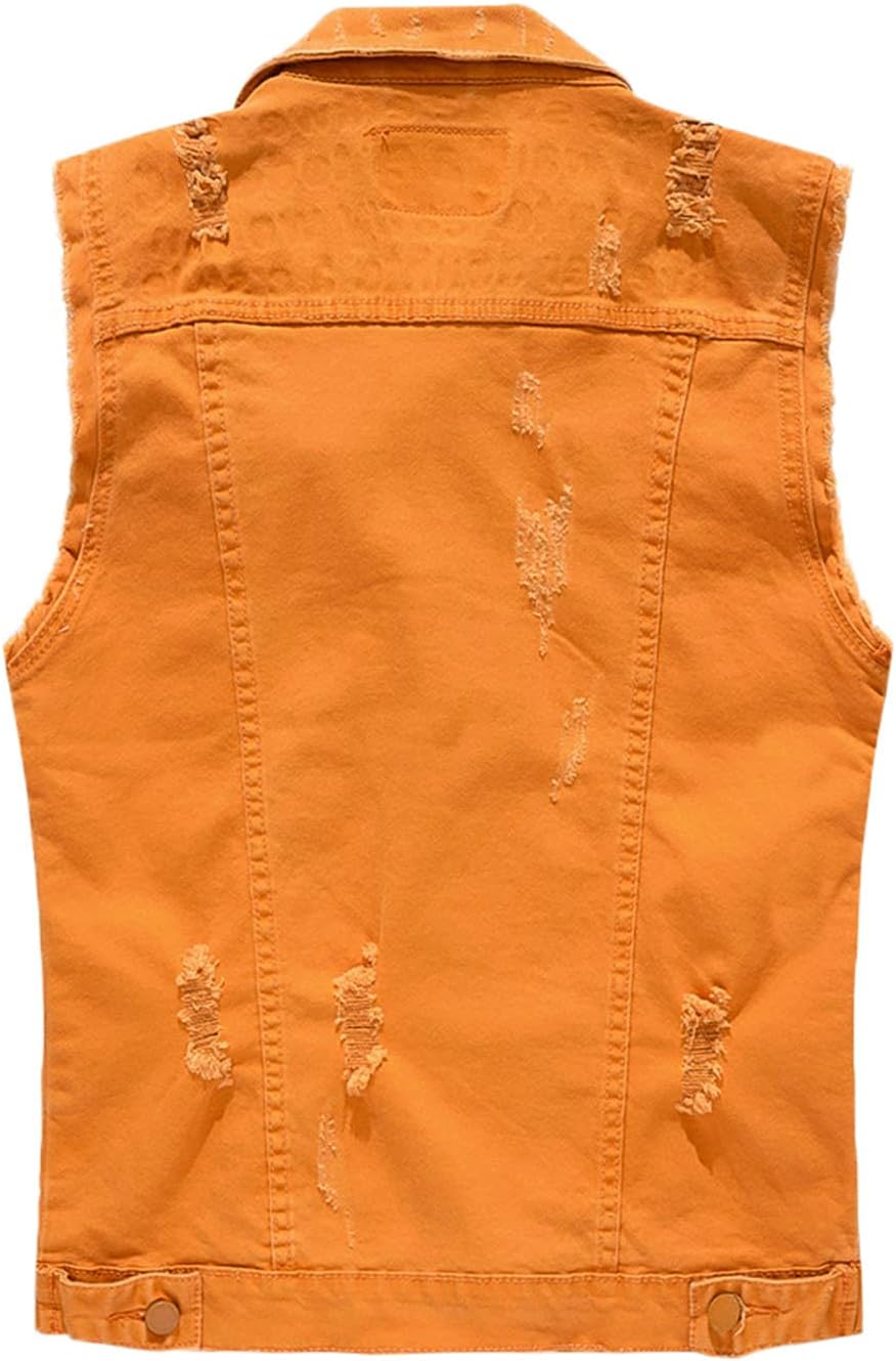 Men's Sleeveless Ripped Denim Vest Casual Slim Fit Button Down Jeans Vests Jacket