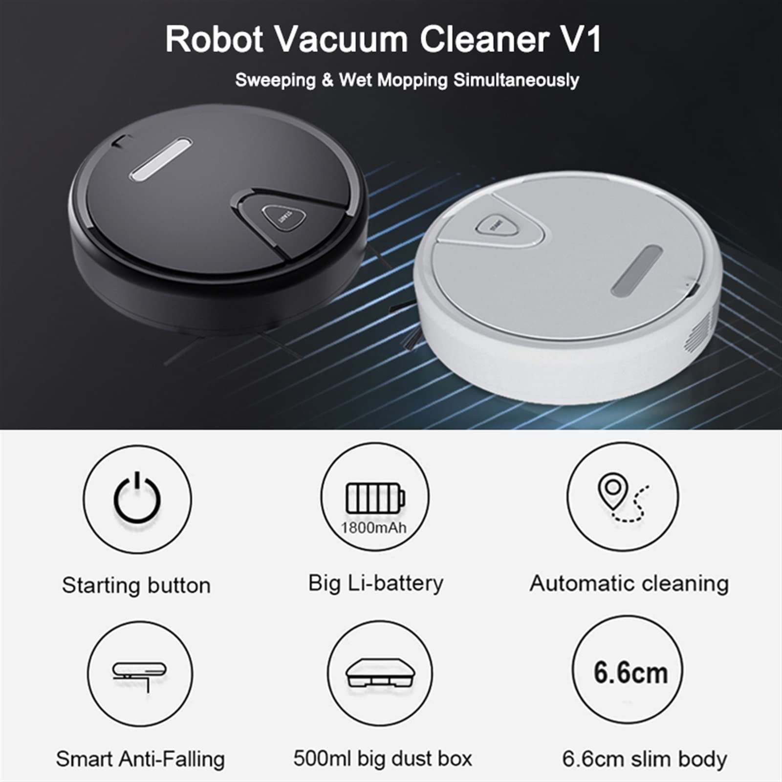 DieffematicJQX Odkurzacz automatyczny Robot Vacuum Cleaner One-Click Start Vacuum Mopping Sweeping 3-in-1 Smart Home Cleaning Removal Robot Wet Dry Mop