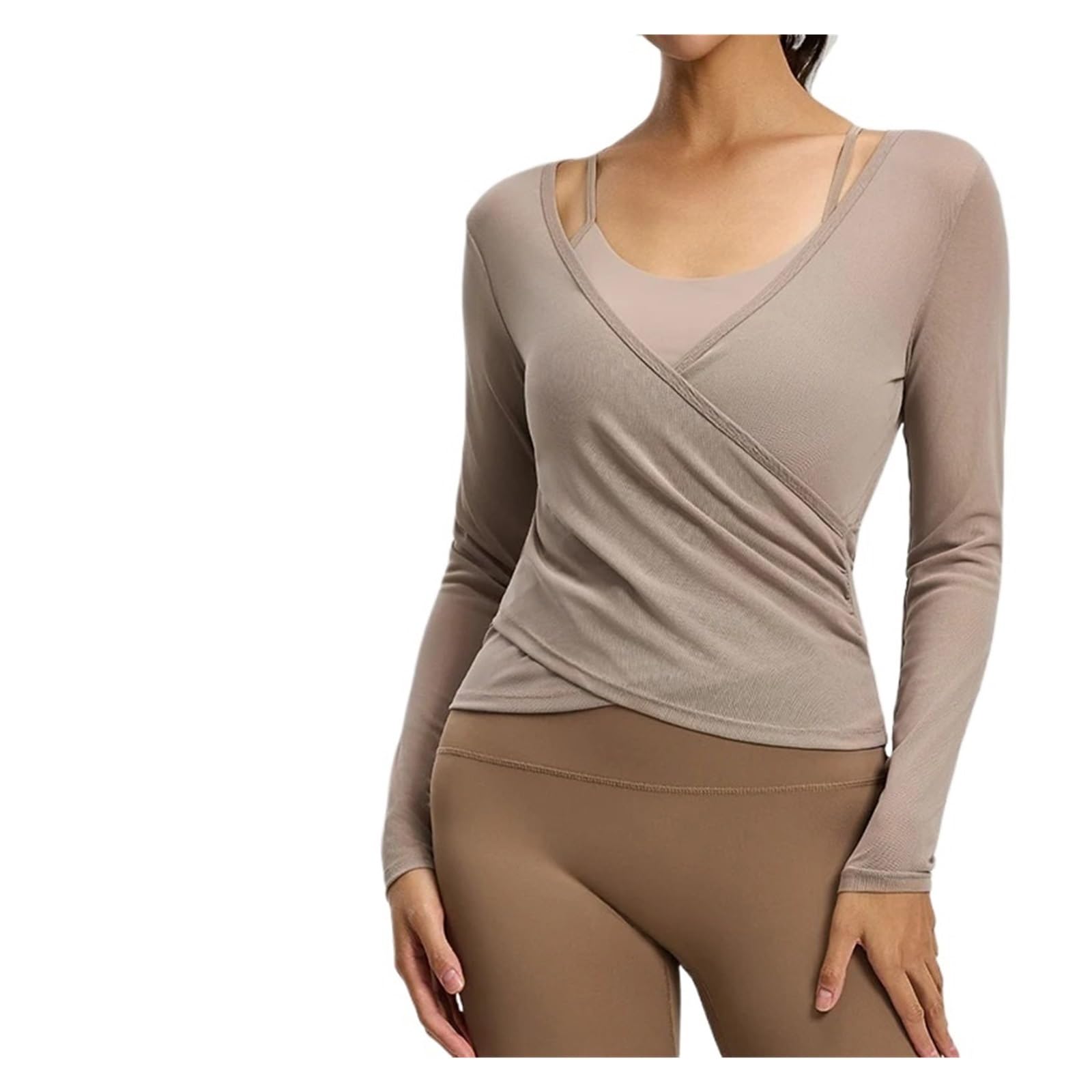 Top yoga a maniche lunghe donna Canotta a rete da donna a maniche lunghe | Set di gilet da yoga in 2 pezzi con imbottiture fisse integrate