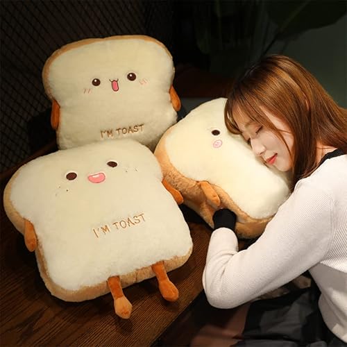 Miniatura 9 de Goylmc Almohada de felpa de pan tostado, divertida almohada rellena de pan rebanado, adorable almohada de siesta de felpa con bolsillo de mano, gran