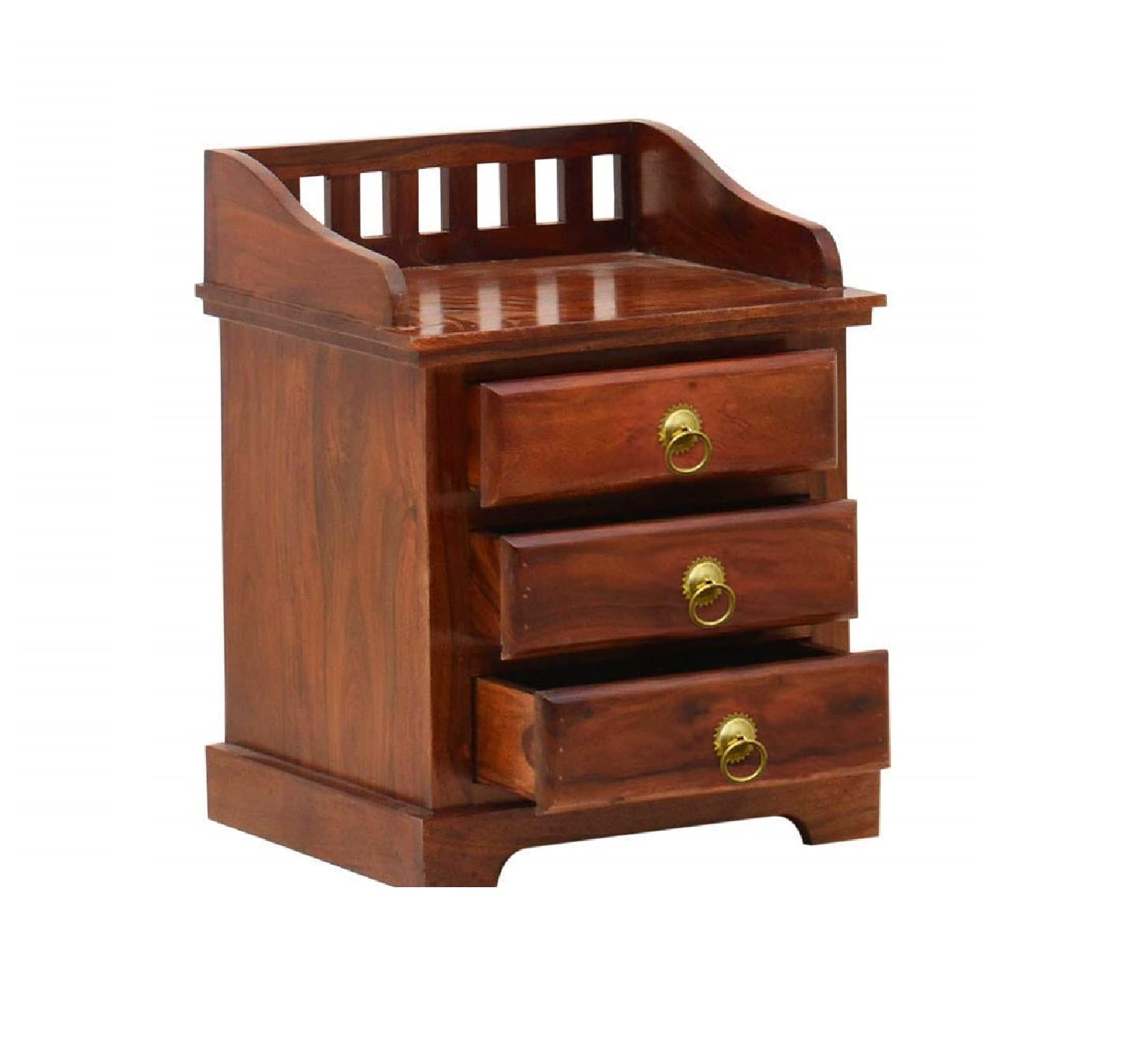 Bedside Table Night Stands 3 Drawer Solid Sheesham Wood Bedside End Table with 3 Drawer Storage for Bedroom (Natural Brown)-image-1