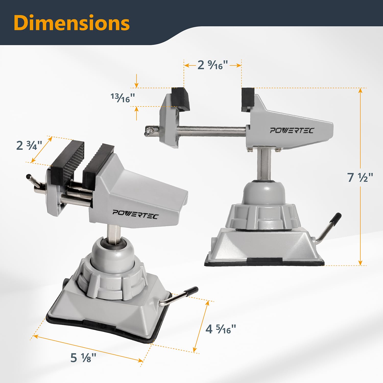 POWERTEC Morsa con base a vuoto, morsetto portatile a ventosa da tavolo con testa girevole a 360° per progetti fai da te, lavorazione del legno, modellismo, saldatura e artigianato (71016V)