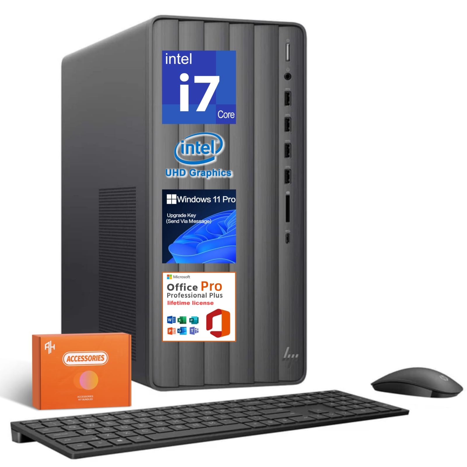 HP Envy Desktop Computer (2025), Intel i7-14700(Up to 5.4GHz), 64 GB RAM, 1 TB SSD, Intel UHD Graphics 770, Windows 11 Pro, Microsoft Office Pro Lifetime, Accessories, TE01-5002