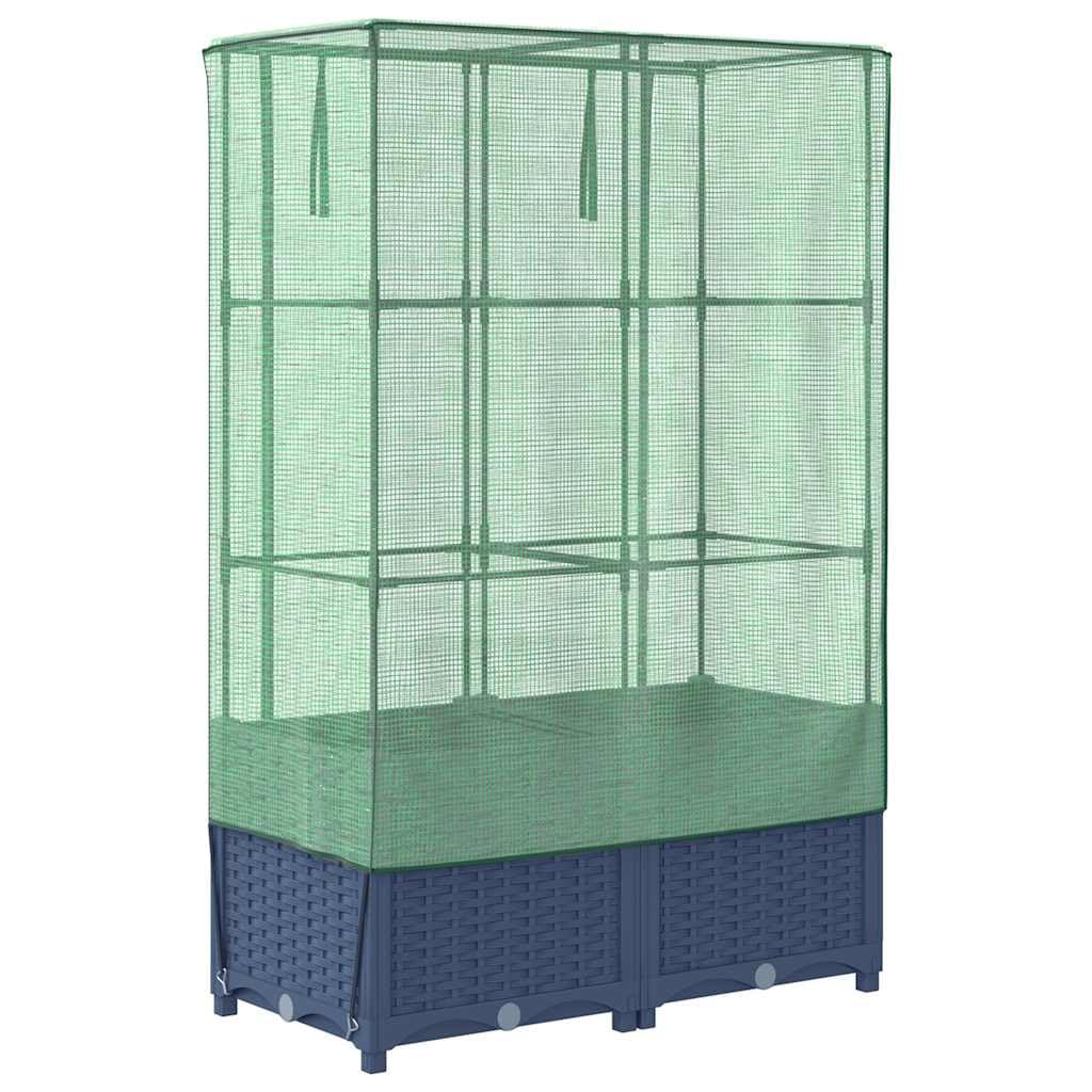 vidaXL Hochbeet mit Gewächshaus-Aufsatz, Pflanzbeet mit Eisenrohr-Rahmen, Gemüsebeet für Garten Terrasse Balkon, Pflanzkasten Frühbeet, Rattan-Optik