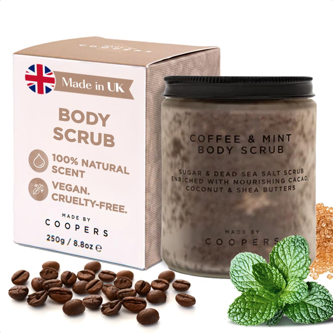 Made by Coopers Coffee & Mint Body Scrub | Exfoliating Body Scrub with Fairtrade Coffee, Coconut Oil & Peppermint | Natural & Organic Skincare for Soft & Energised Skin | Vegan & Cruelty Free | 250g