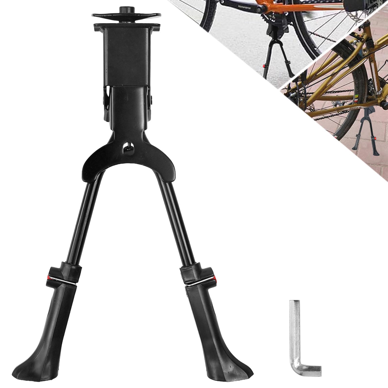 Cavalletto Doppio per Bicicletta, Cavalletto Bici Regolabile in Altezza 24-28 Pollici Supporto Centrale per Bicicletta in Alluminio con Piedini Antiscivolo per Mountain Bike, MTB, Bici da Città