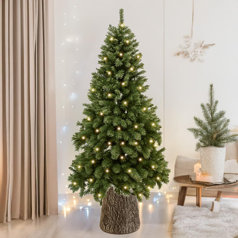 Base Supporto Albero di Natale da 180 a 270h cm in Magnesia - Forma Tronco, Effetto Legno Realistico, Base Solida, Attacco Universale, Ganci, Attacco Metallo, Decorazioni - Marrone Scuro