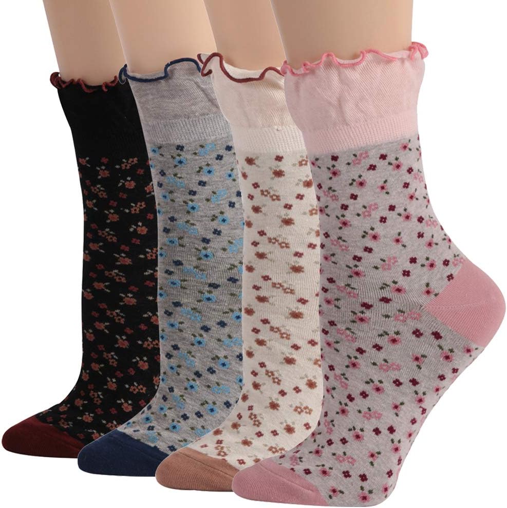 JSPA Womens Lace Ankle Socks Ladies Cotton Vintage Ruffle Frilly Cute Casual Novelty Anklet Socks 4/5/6 Pairs