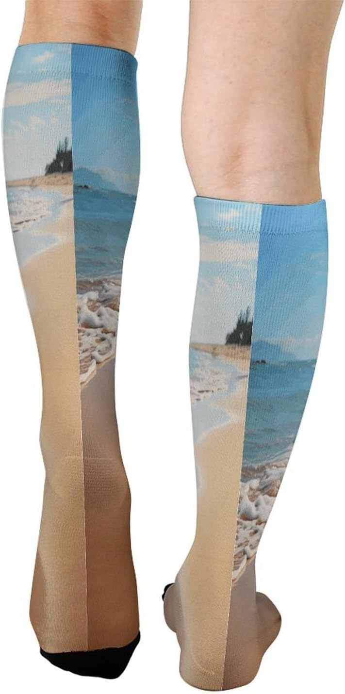 Beach Footprints Crew Socks Calf Socks Athletic Crew Sock