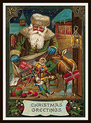 Set Of 5 Vintage Christmas Cards Santas Printable Cross Stitch Patterns, 14 And 18 Count Pdfs On Cd For Computer #TOP2