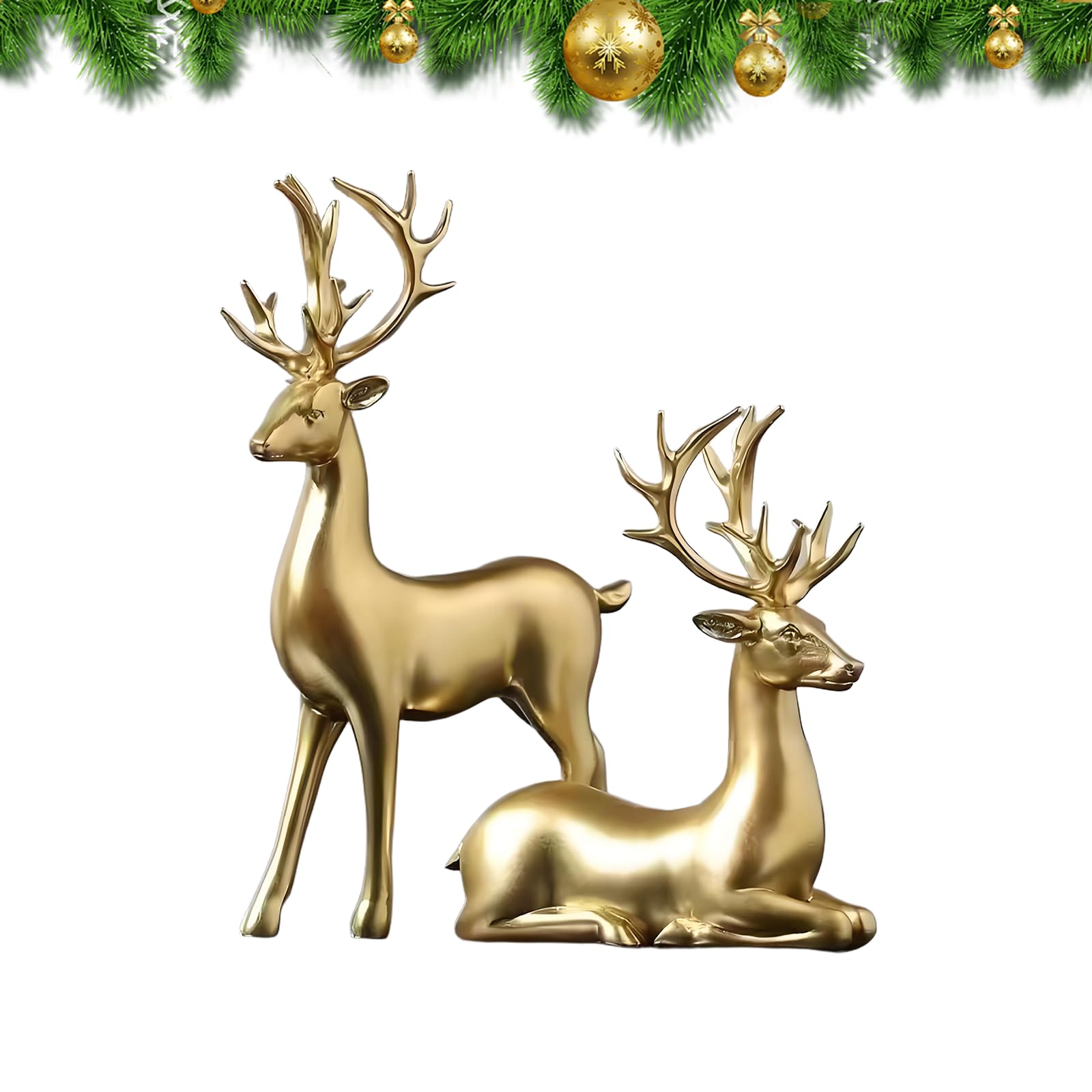 Peamoo Gold 2Pcs Reindeer Christmas Decorations,Christmas Reindeer Figurines, Ordic European Style Table Craft, For Home, C-Hristmas Deer Ornaments For Living Room, Bedroom, Bookshelf, Desktop (Gold)