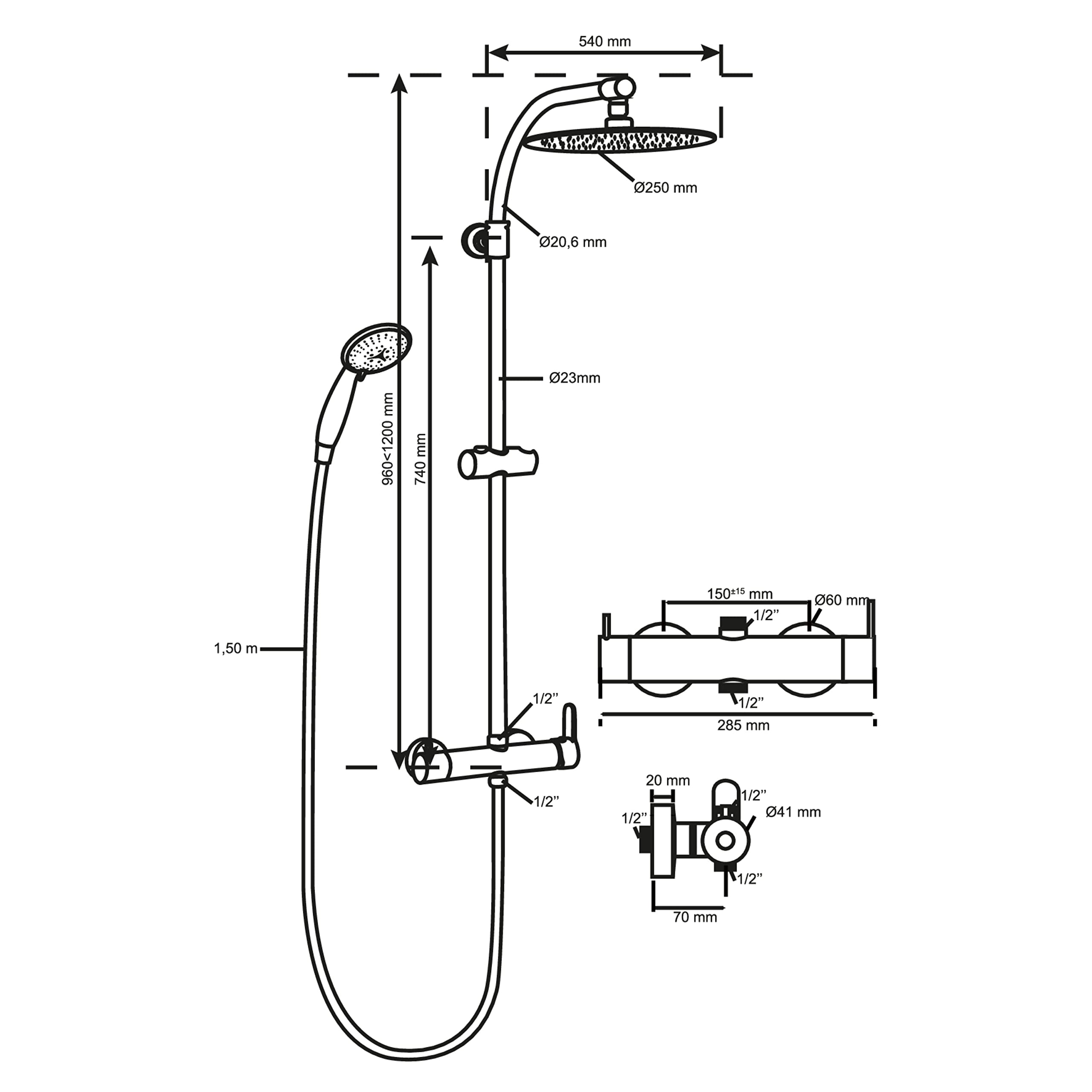 Wirquin 60721388 Milano Touch kolumna prysznicowa z mechaniczną baterią mieszającą