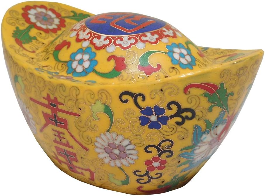 Chinese Metal Yellow Enamel Cloisonne Big Gold Ingot Figure Acs2098