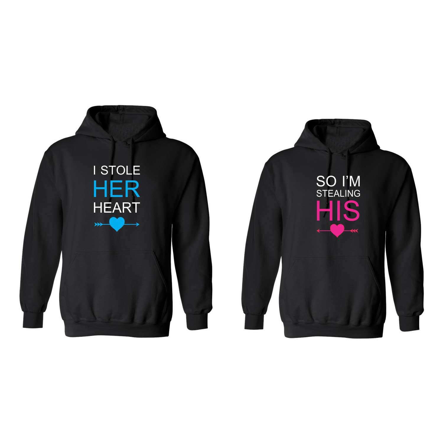 YaYa cafe TheYaYaCafe Couple Gifts I Stole Her Heart I am Stealing His Couple Sweatshirt Hoodies for Boyfriend Girlfriend Men Women